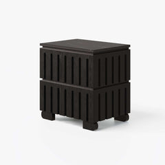 Mid-Century Modern Travertine Nightstand With Drawers