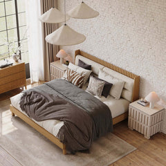 Mid-Century Modern Travertine Nightstand With Drawers