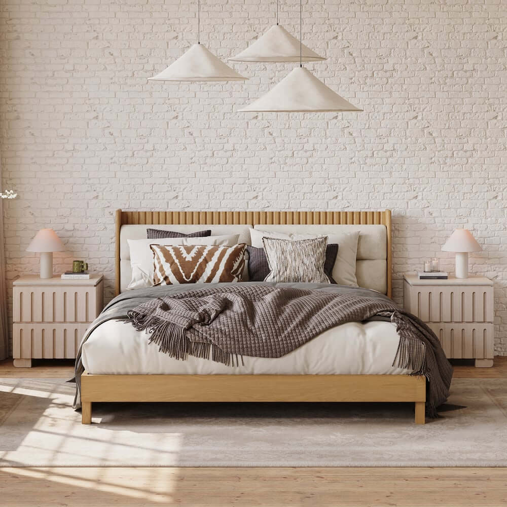 Mid-Century Modern Travertine Nightstand With Drawers