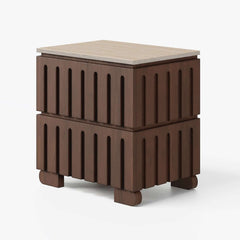 Mid-Century Modern Travertine Nightstand With Drawers