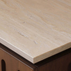 Mid-Century Modern Travertine Nightstand With Drawers
