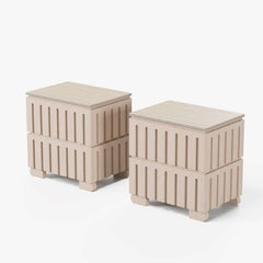 Mid-Century Modern Travertine Nightstand With Drawers