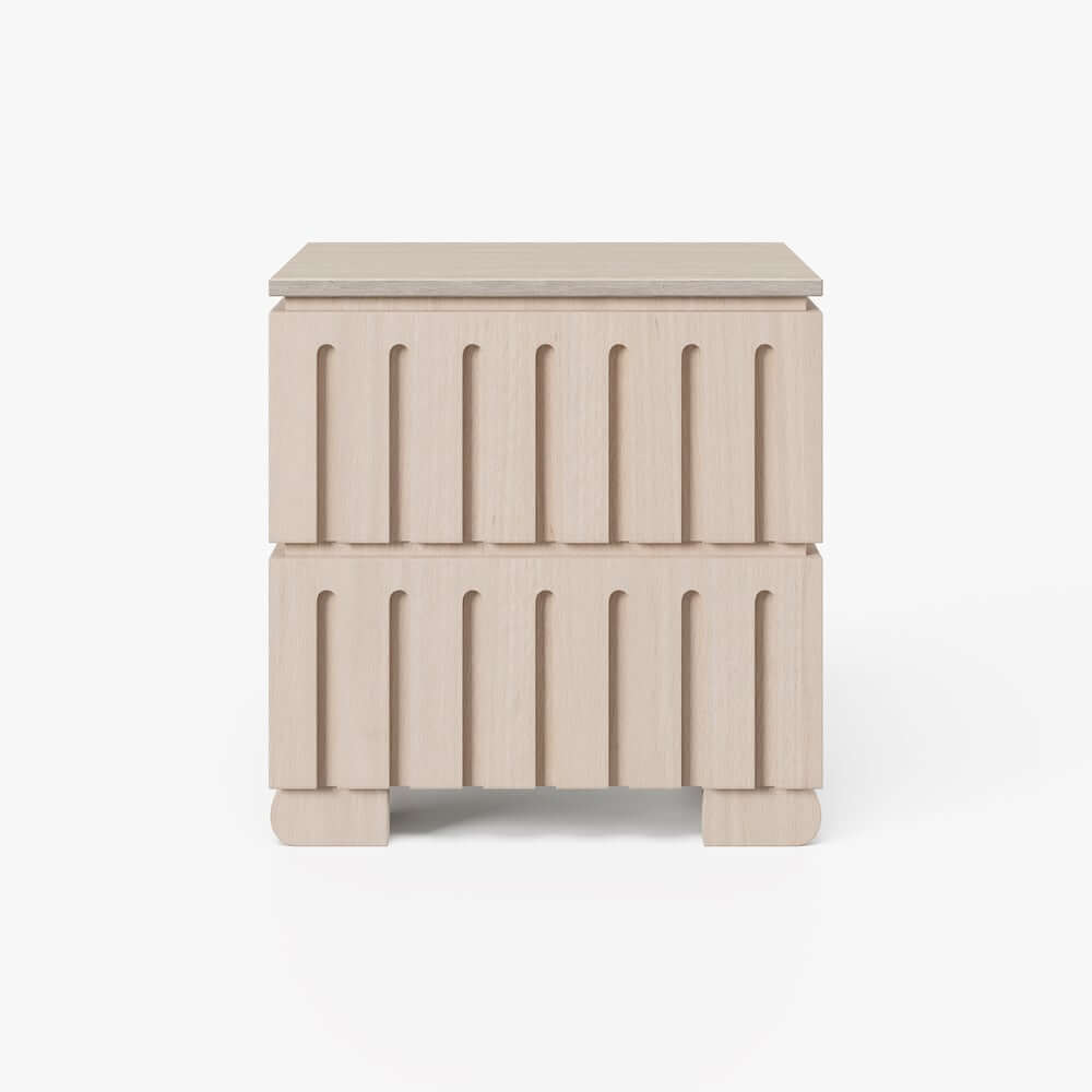 Mid-Century Modern Travertine Nightstand With Drawers