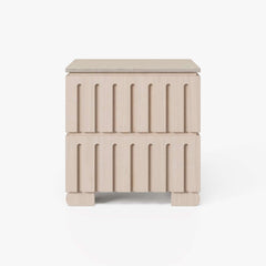 Mid-Century Modern Travertine Nightstand With Drawers
