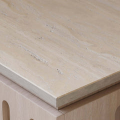 Mid-Century Modern Travertine Nightstand With Drawers