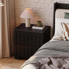 Mid-Century Modern Travertine Nightstand With Drawers