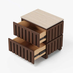 Mid-Century Modern Travertine Nightstand With Drawers