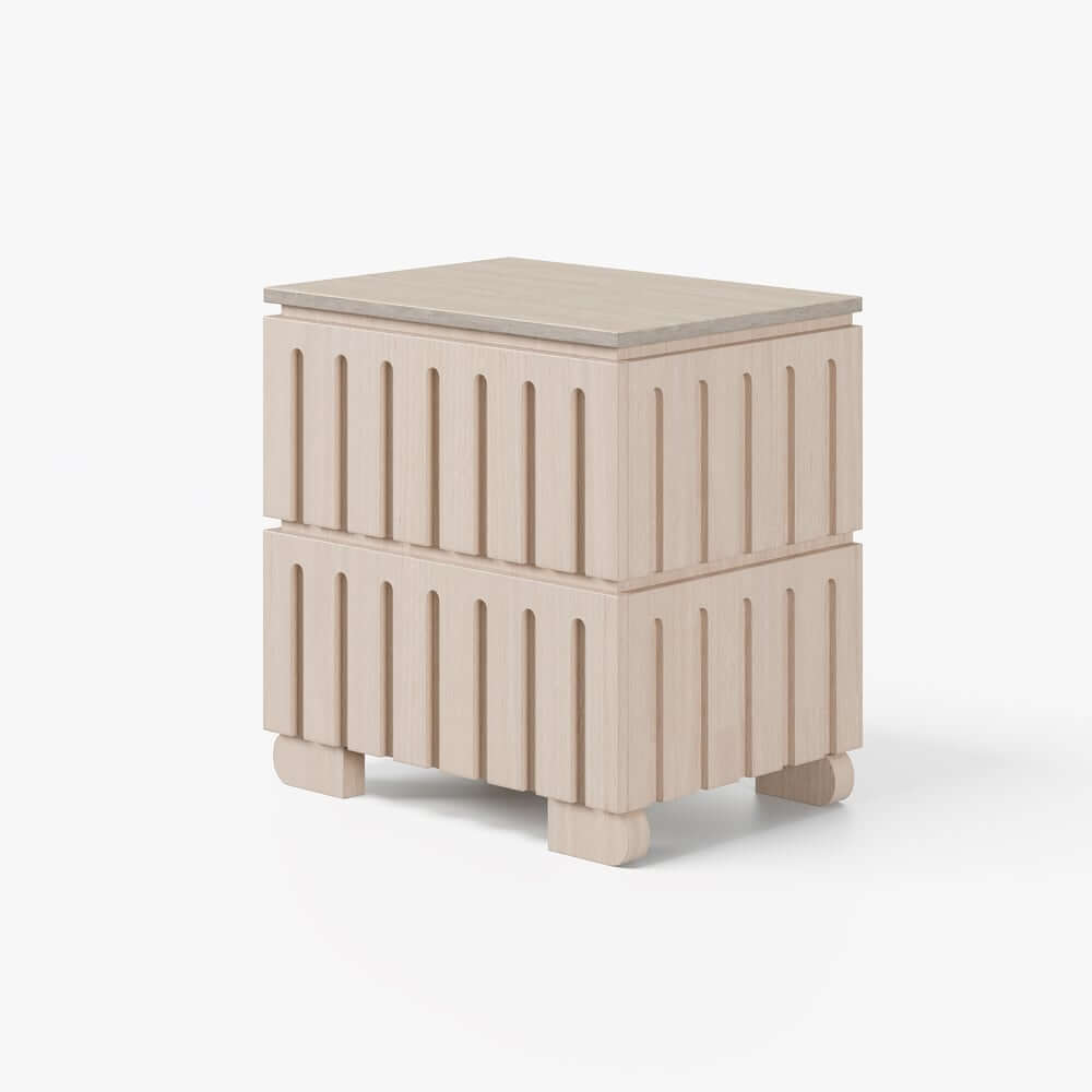 Mid-Century Modern Travertine Nightstand With Drawers