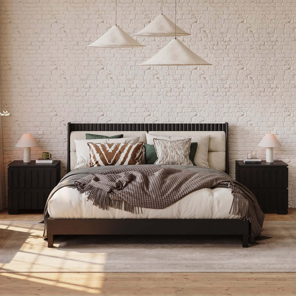 Mid-Century Modern Travertine Nightstand With Drawers