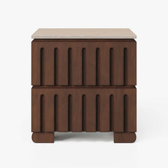 Mid-Century Modern Travertine Nightstand With Drawers