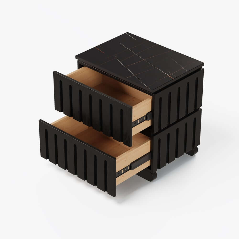 Mid-Century Modern Travertine Nightstand With Drawers