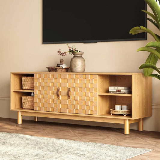 Mid-Century Modern TV Stand With Checkerboard Veneer Main Product Image