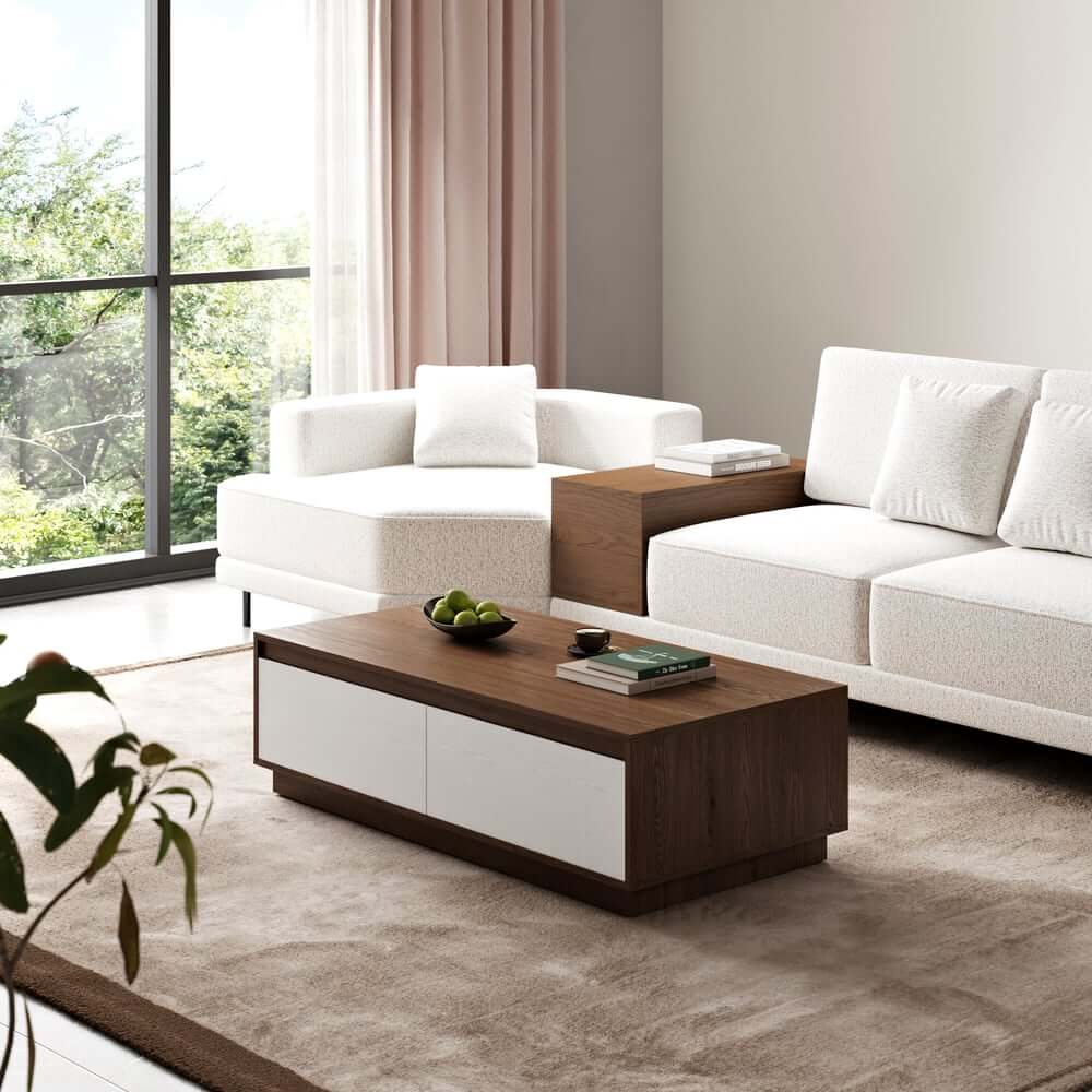 Mid-Century Modern Walnut Coffee Table with Storage Drawers