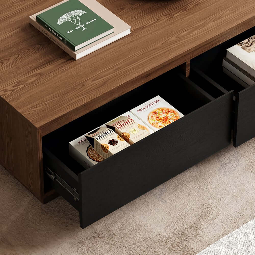 Mid-Century Modern Walnut Coffee Table with Storage Drawers