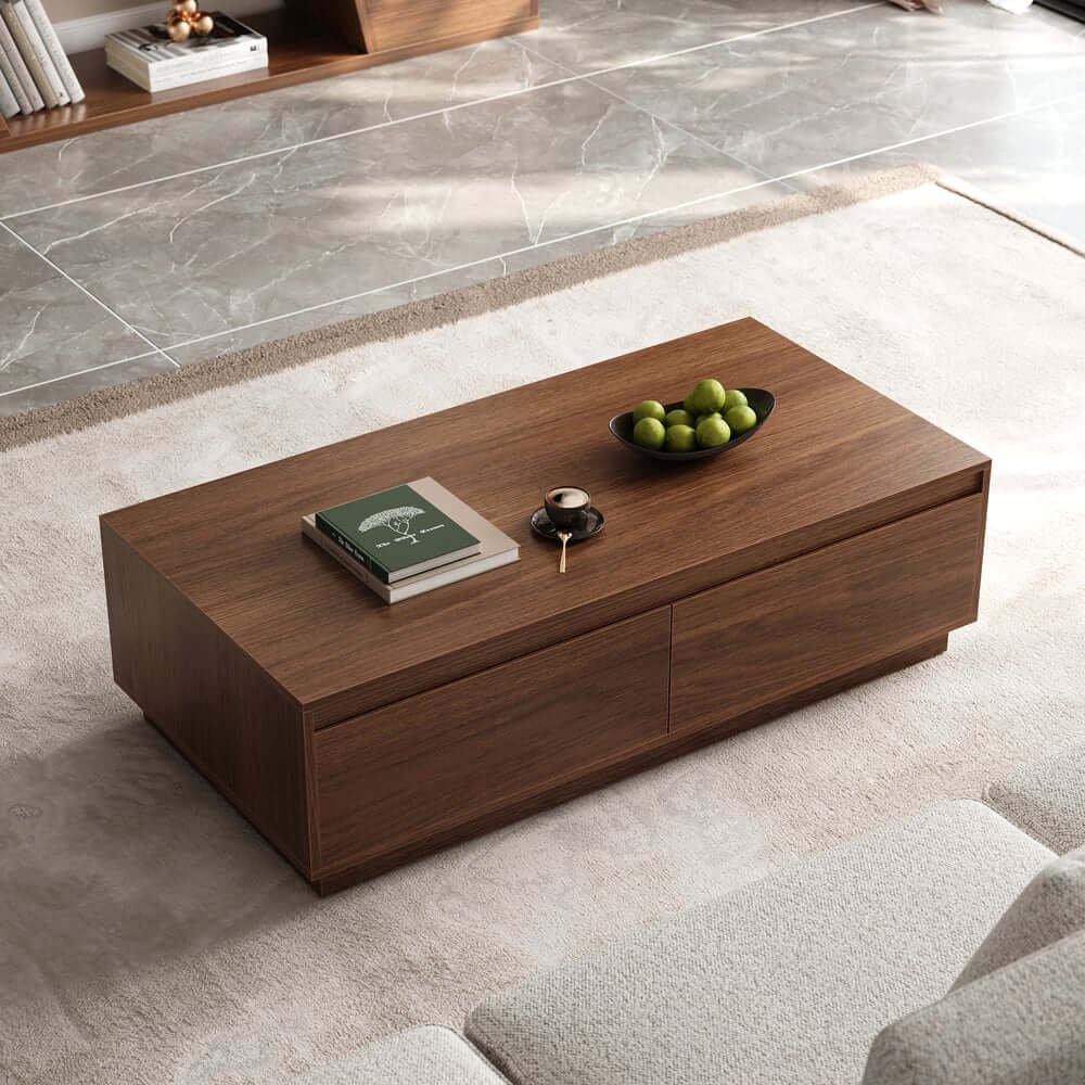 Mid-Century Modern Walnut Coffee Table with Storage Drawers