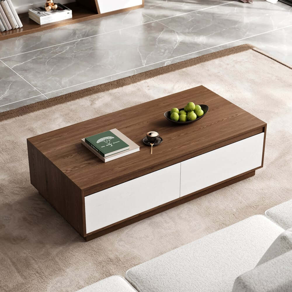Mid-Century Modern Walnut Coffee Table with Storage Drawers