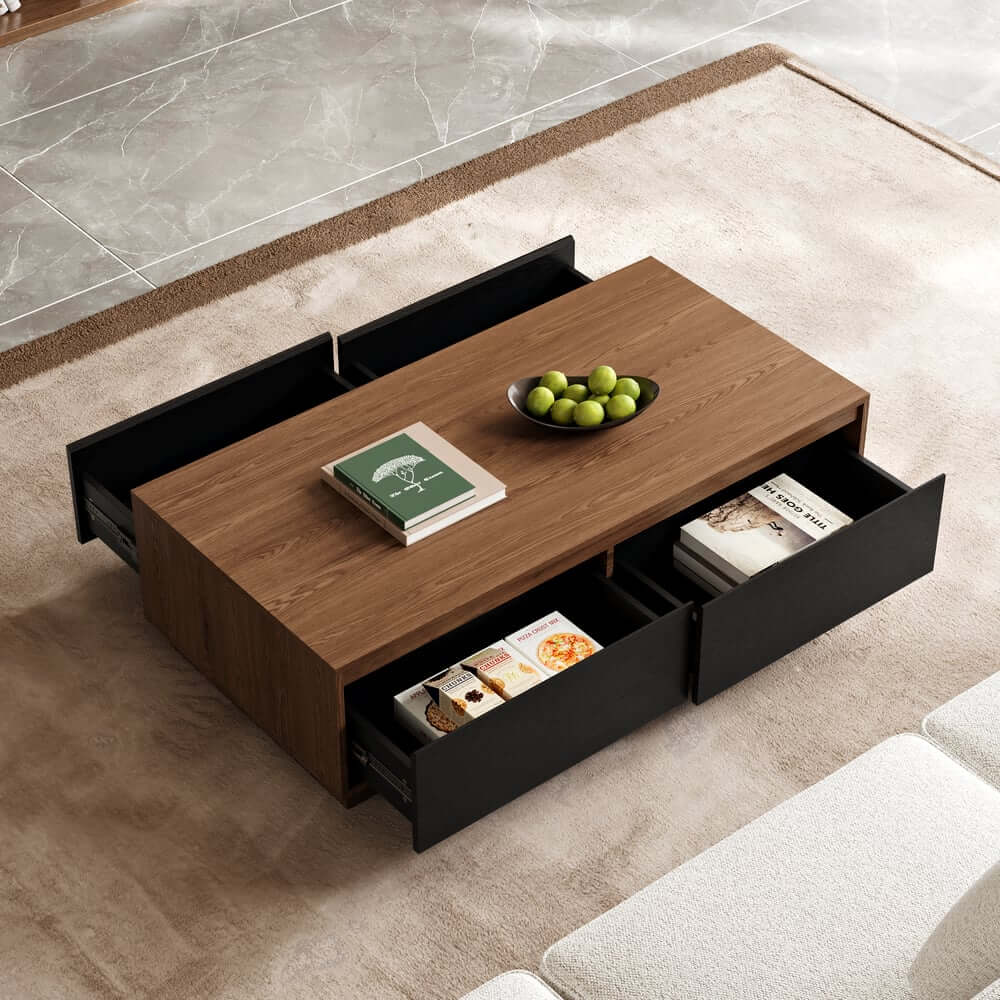 Mid-Century Modern Walnut Coffee Table with Storage Drawers