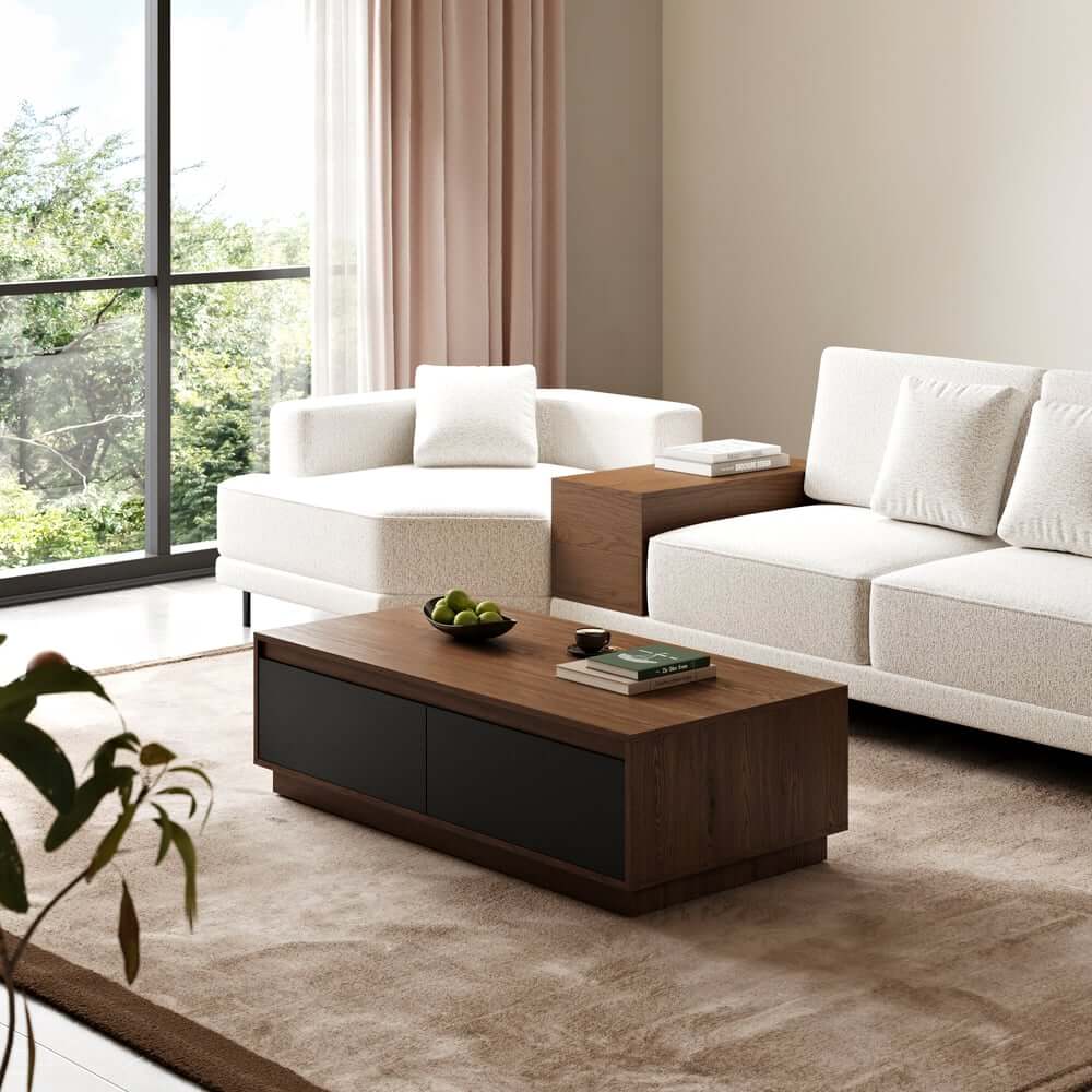 Mid-Century Modern Walnut Coffee Table with Storage Drawers