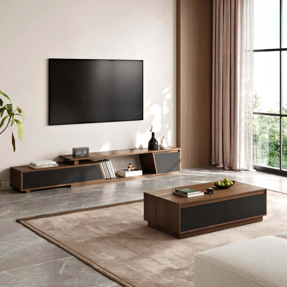 Mid-Century Modern Walnut Coffee Table with Storage Drawers