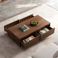 Mid-Century Modern Walnut Coffee Table with Storage Drawers