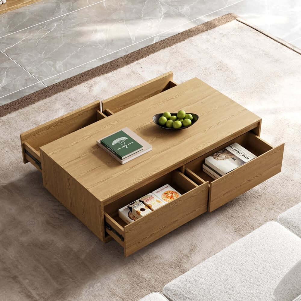 Mid-Century Modern Walnut Coffee Table with Storage Drawers