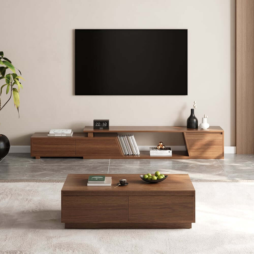 Mid-Century Modern Walnut Coffee Table with Storage Drawers