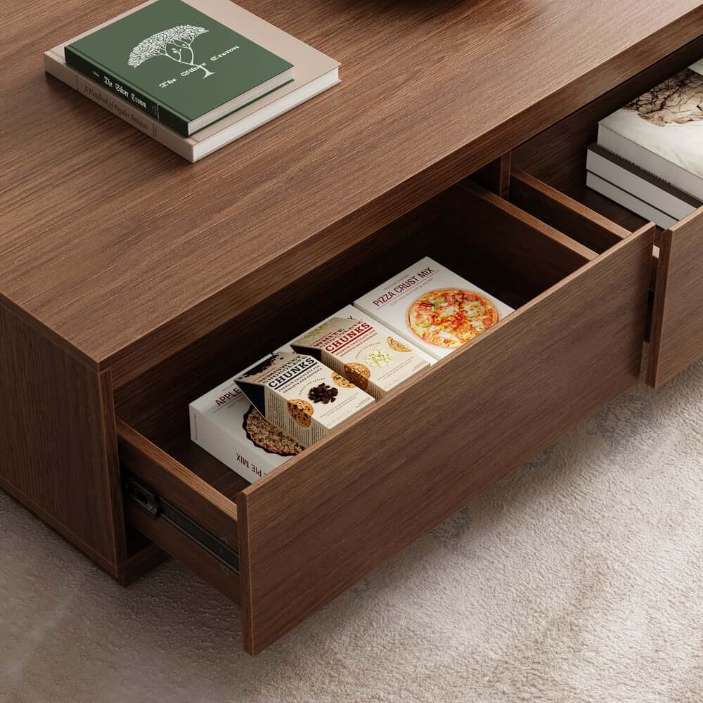 Mid-Century Modern Walnut Coffee Table with Storage Drawers