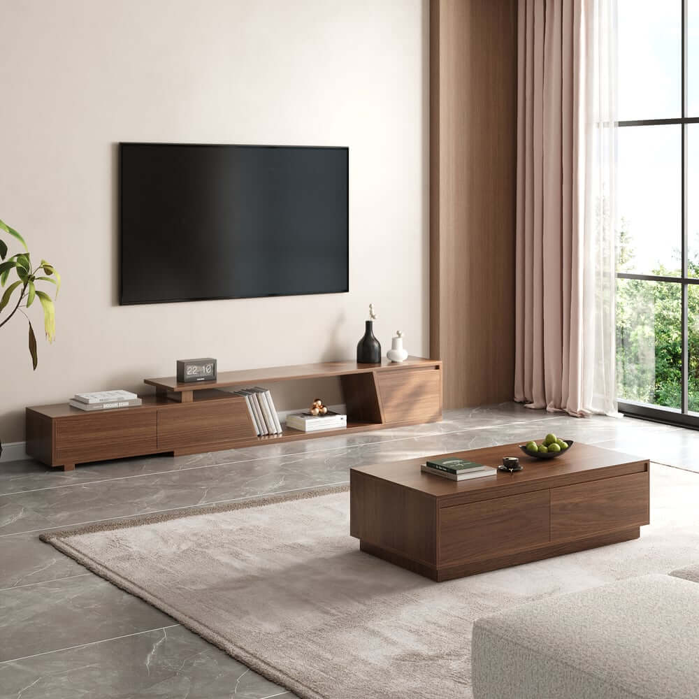 Mid-Century Modern Walnut Coffee Table with Storage Drawers