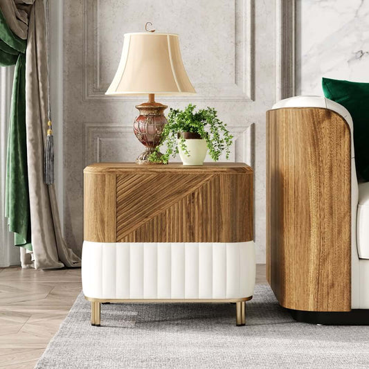 Mid-Century Modern Walnut End Table With Gold Legs