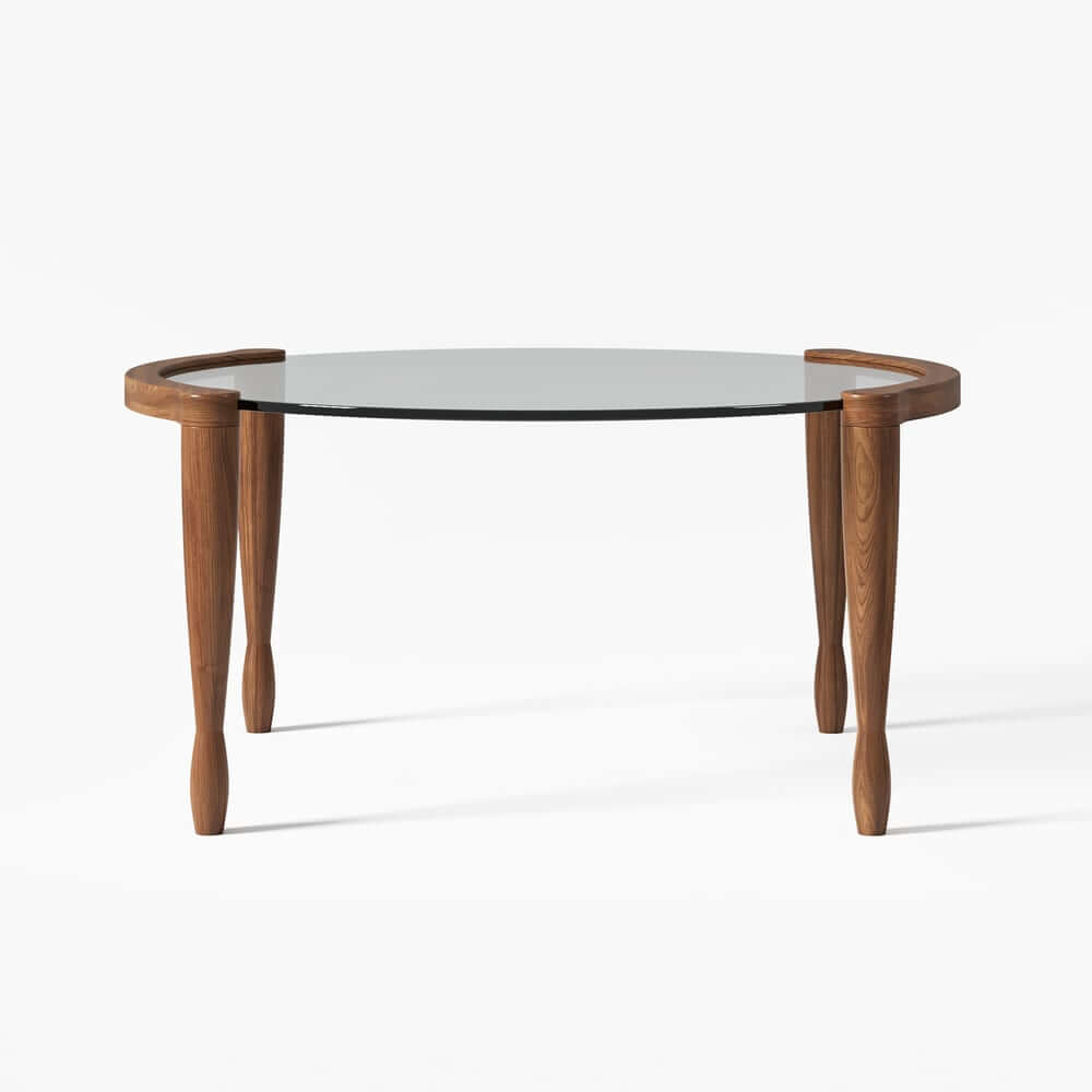 Mid-Century Modern Walnut Glass Round Coffee Table