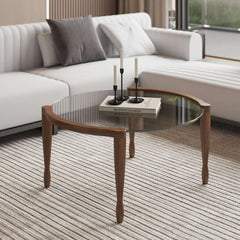 Mid-Century Modern Walnut Glass Round Coffee Table