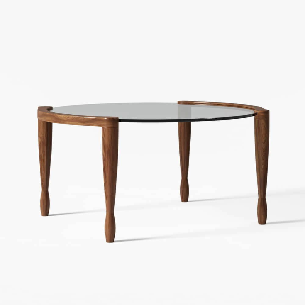 Mid-Century Modern Walnut Glass Round Coffee Table