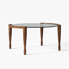 Mid-Century Modern Walnut Glass Round Coffee Table