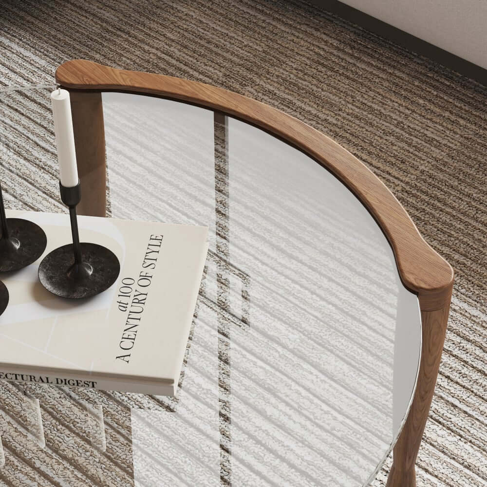 Mid-Century Modern Walnut Glass Round Coffee Table
