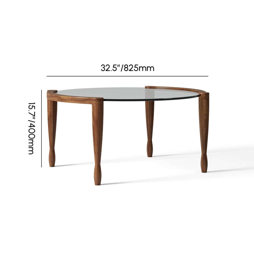 Mid-Century Modern Walnut Glass Round Coffee Table Dimensions