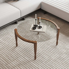 Mid-Century Modern Walnut Glass Round Coffee Table Main Product Image