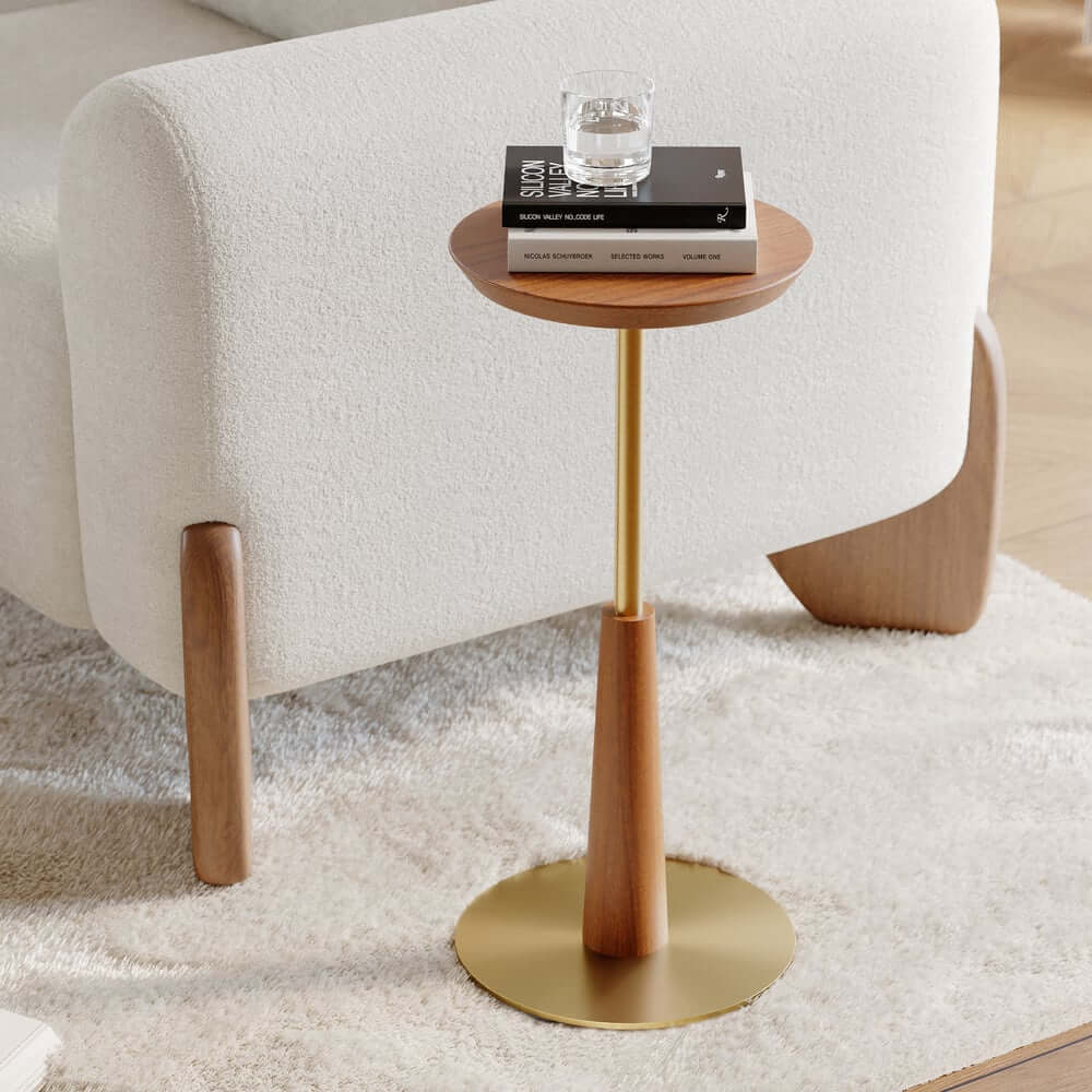Mid-Century Modern Walnut Round Side Table