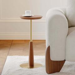 Mid-Century Modern Walnut Round Side Table