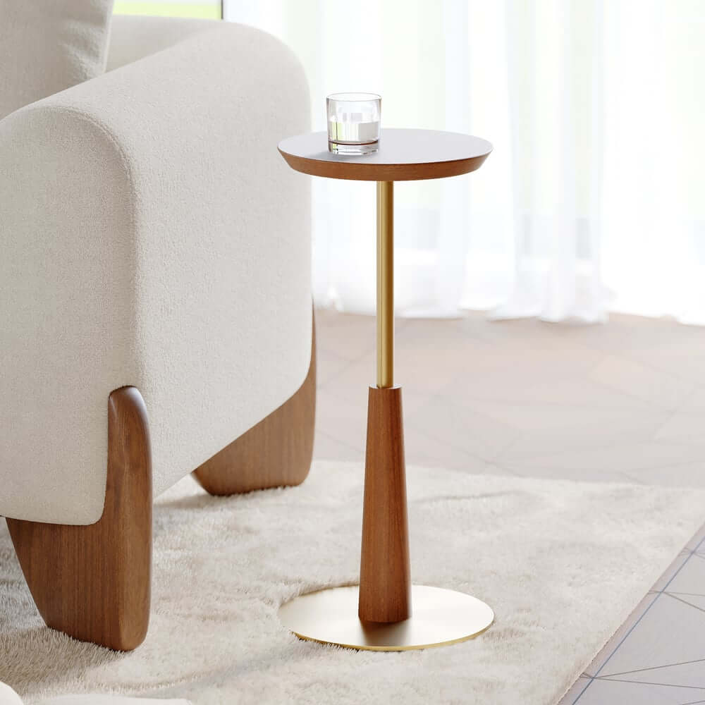 Mid-Century Modern Walnut Round Side Table