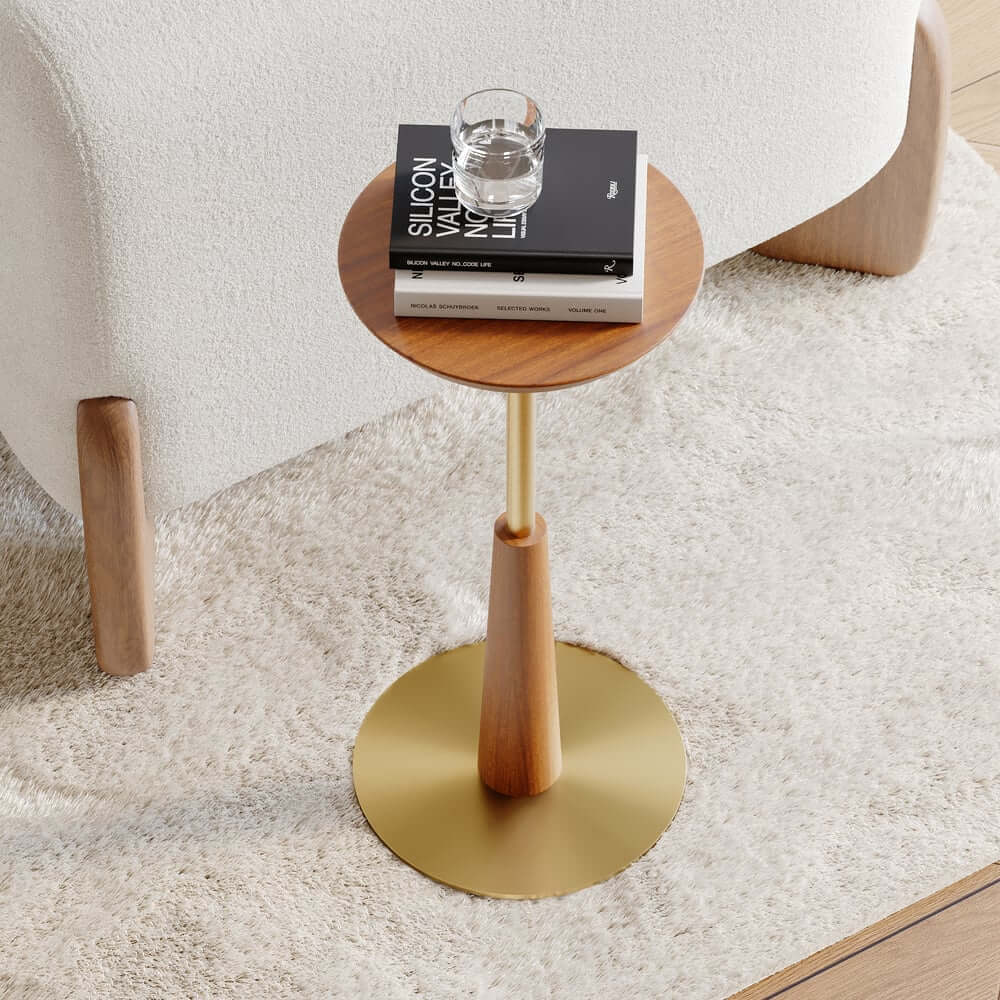 Mid-Century Modern Walnut Round Side Table