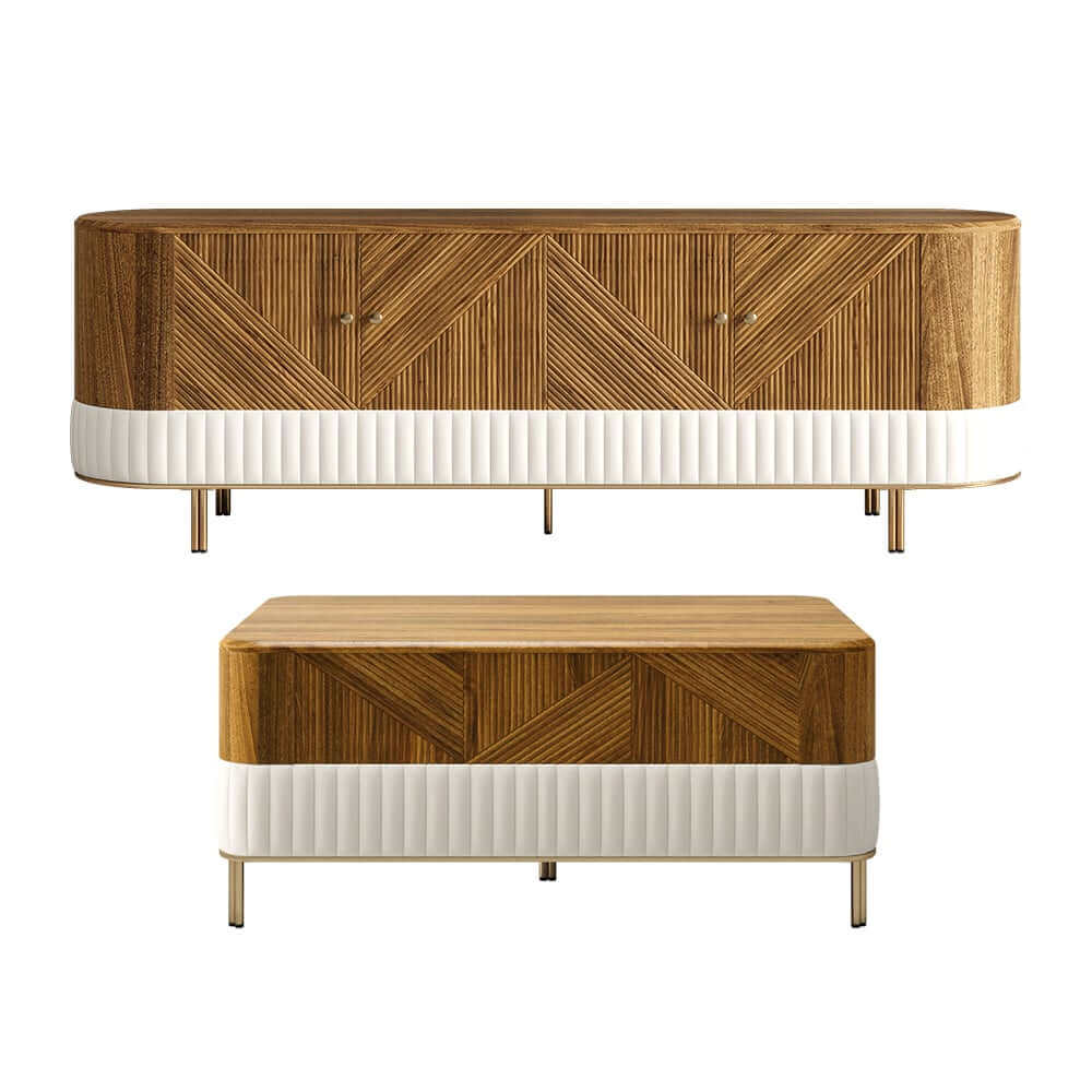 Mid-Century Modern Walnut TV Stand & Coffee Table Set