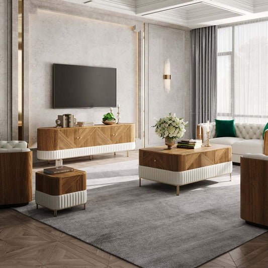 Mid-Century Modern Walnut TV Stand & Coffee Table Set Main Product Image
