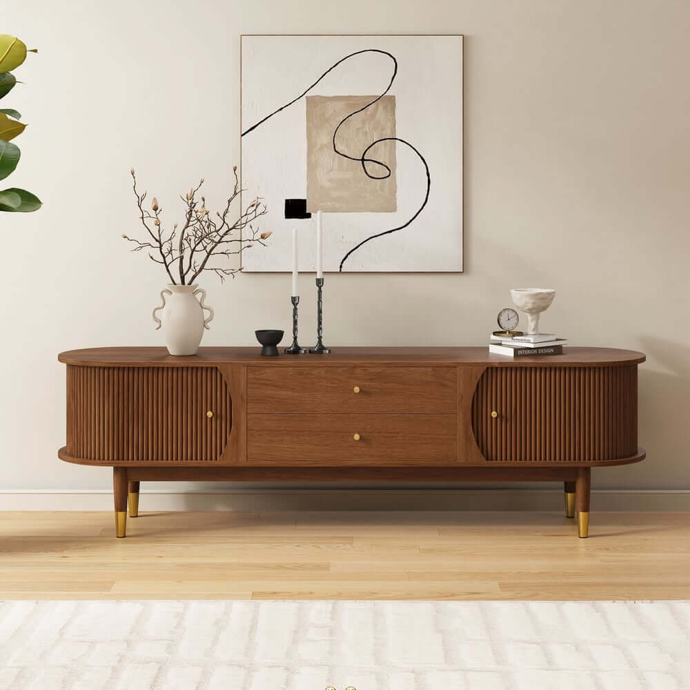 Mid-Century Modern Walnut TV Stand With Cable Management