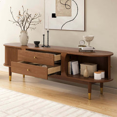 Mid-Century Modern Walnut TV Stand With Cable Management