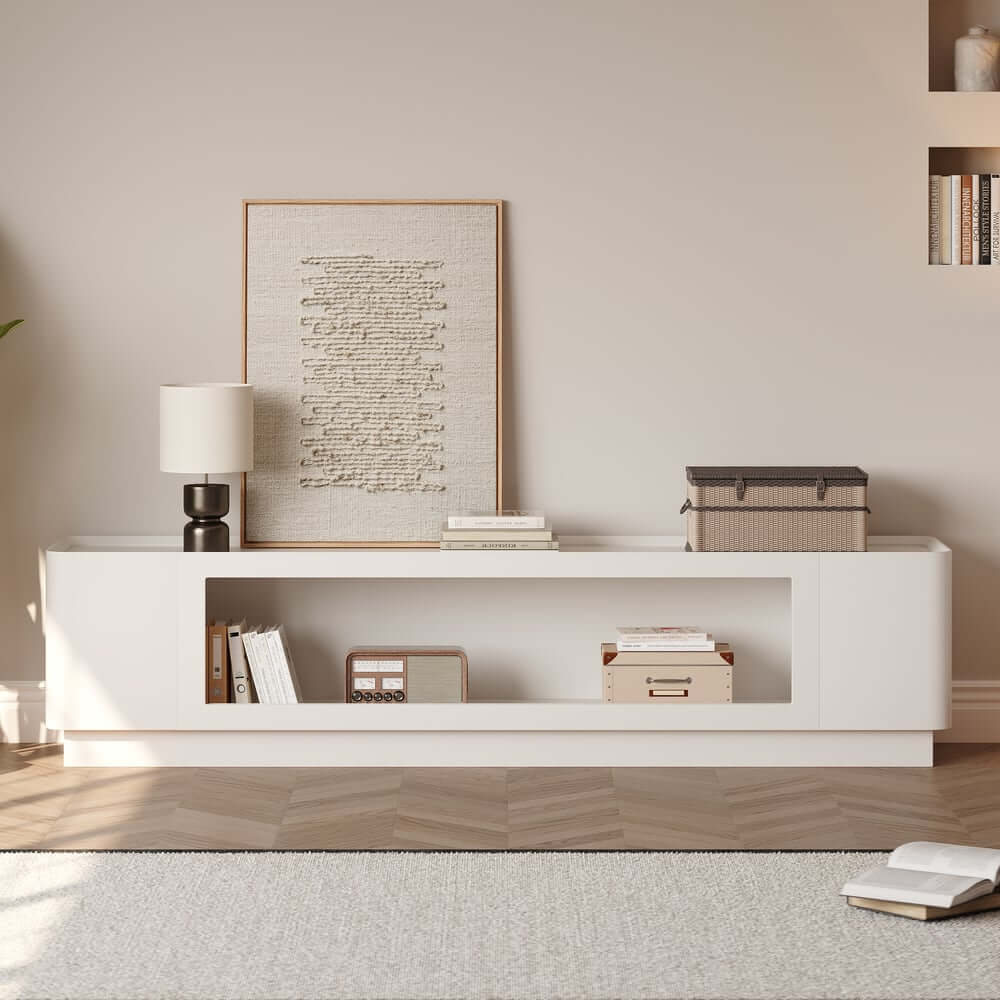 Mid-Century Modern Walnut TV Stand with LED Lighting