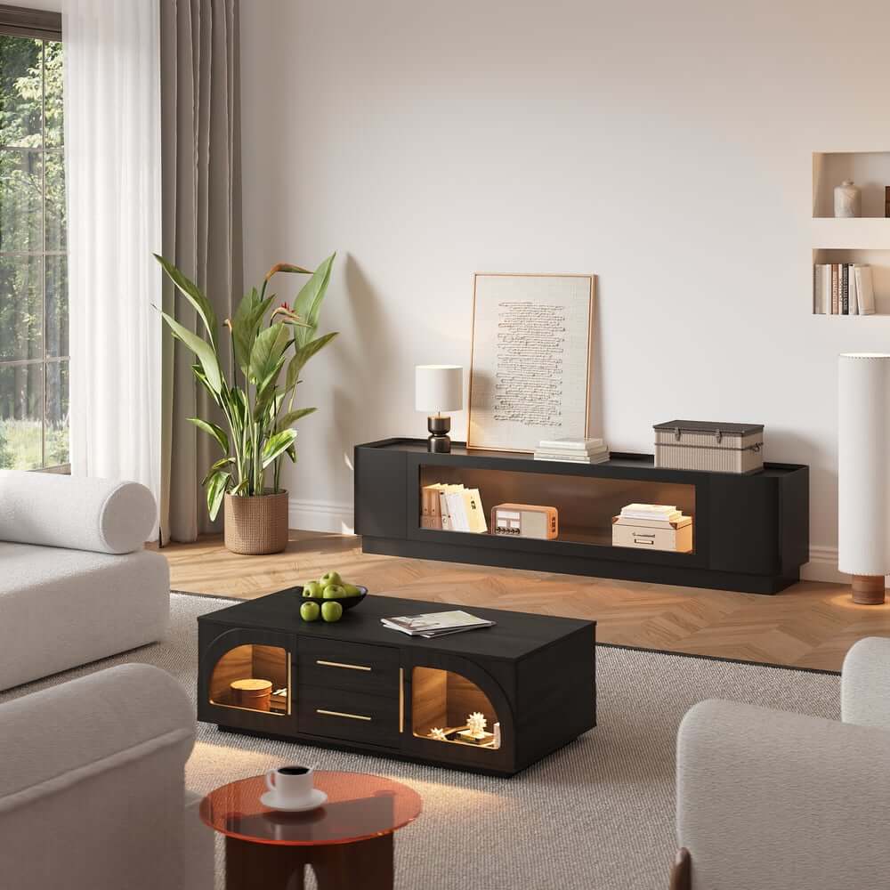Mid-Century Modern Walnut TV Stand with LED Lighting