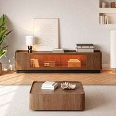 Mid-Century Modern Walnut TV Stand with LED Lighting