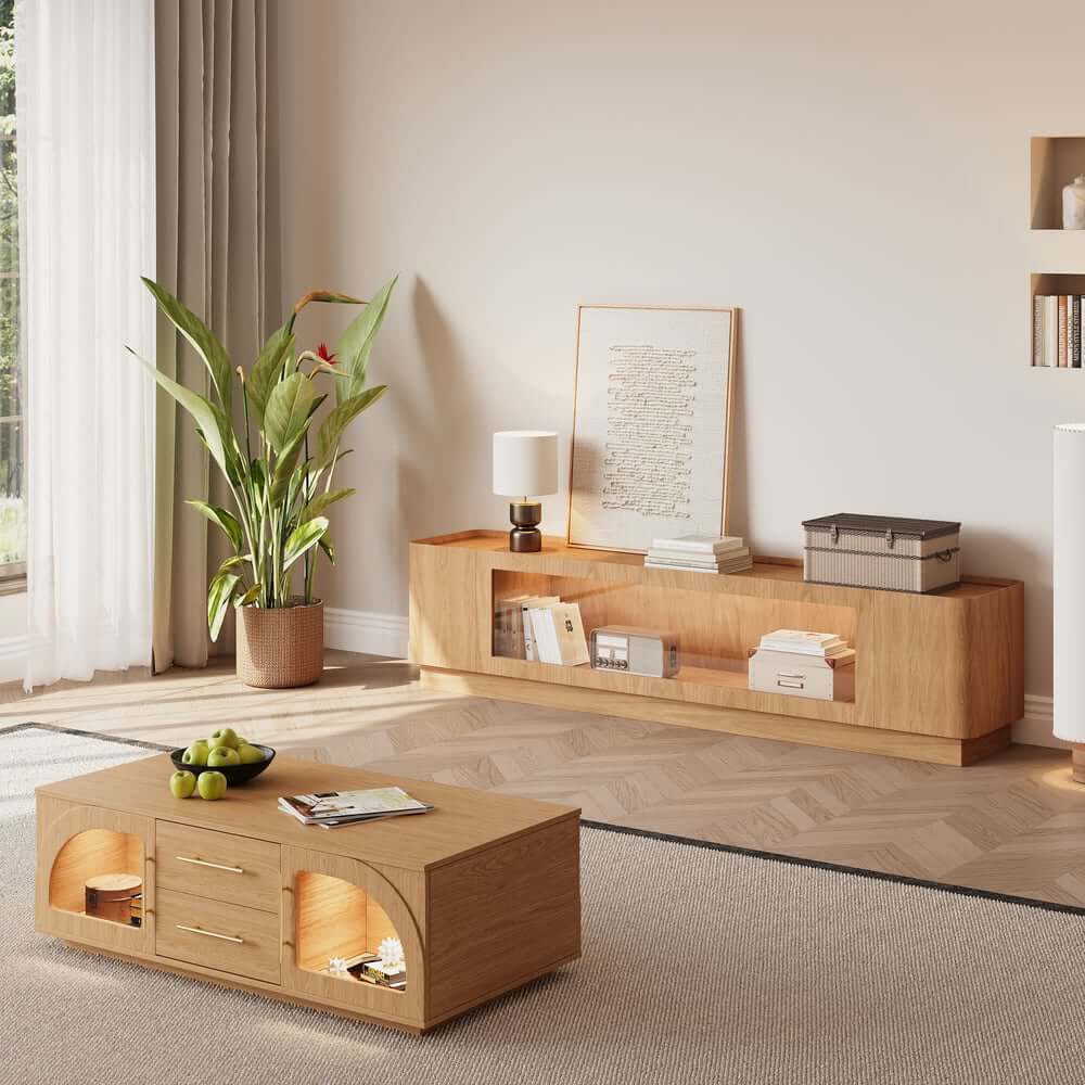Mid-Century Modern Walnut TV Stand with LED Lighting