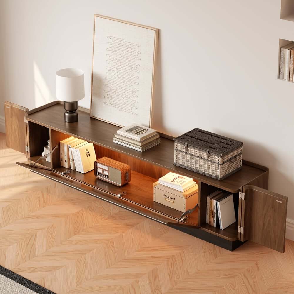 Mid-Century Modern Walnut TV Stand with LED Lighting