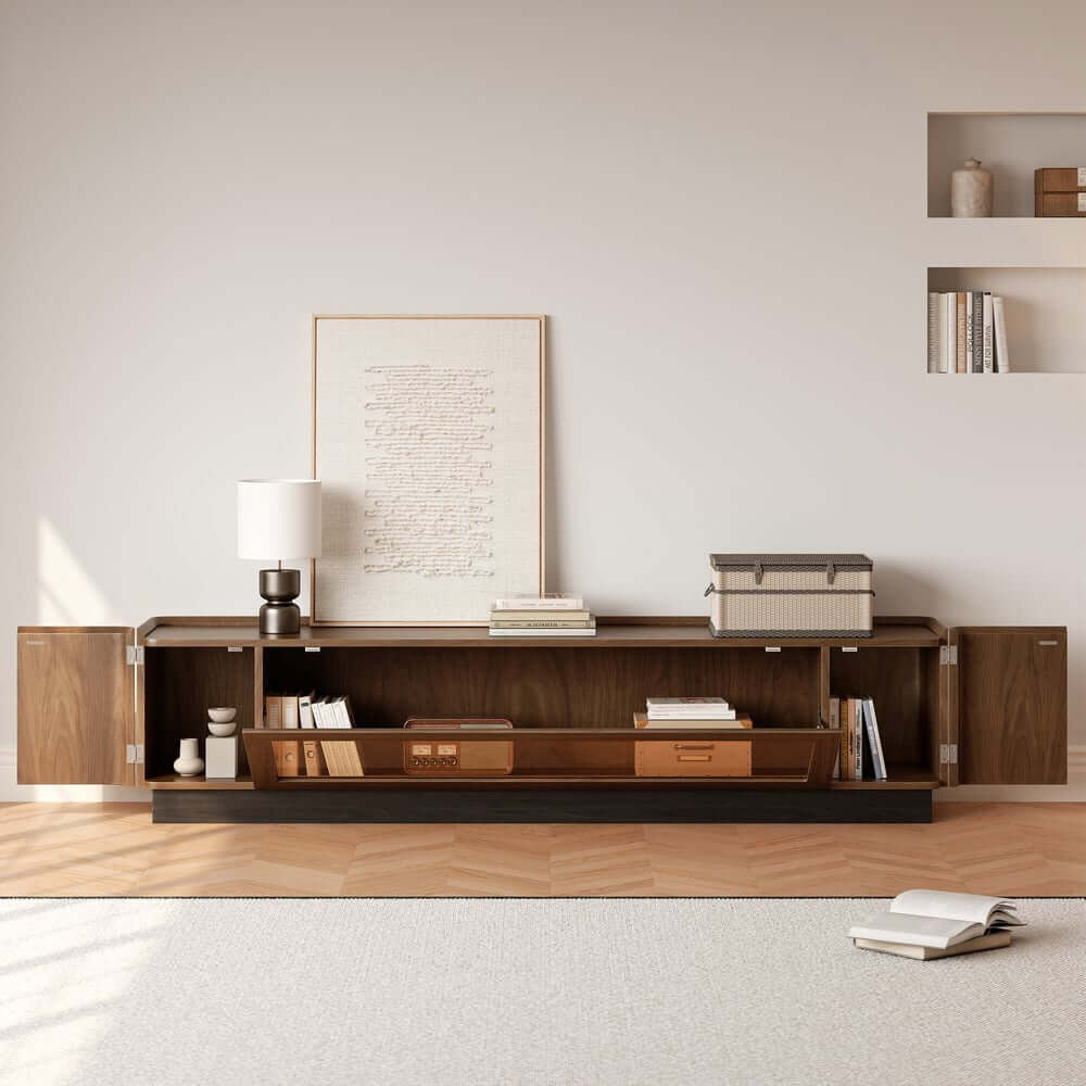 Mid-Century Modern Walnut TV Stand with LED Lighting
